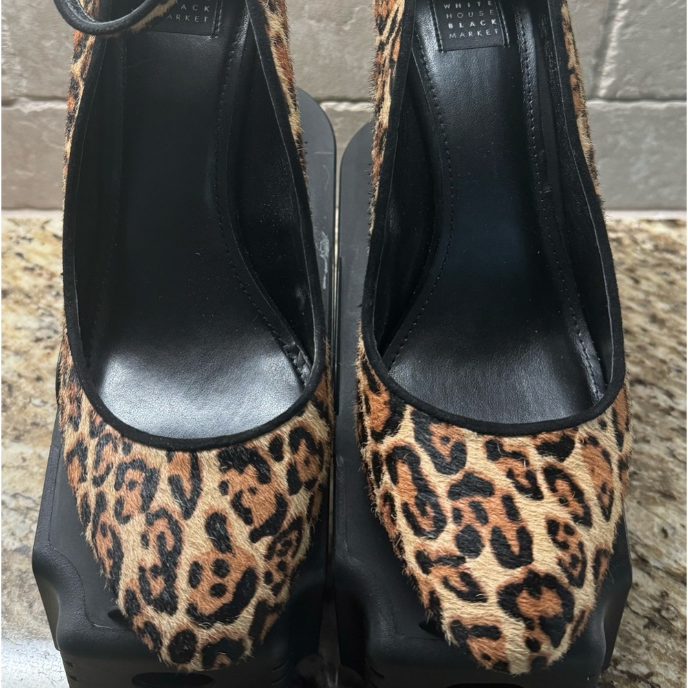 Block heel leopard pumps with ankle strap